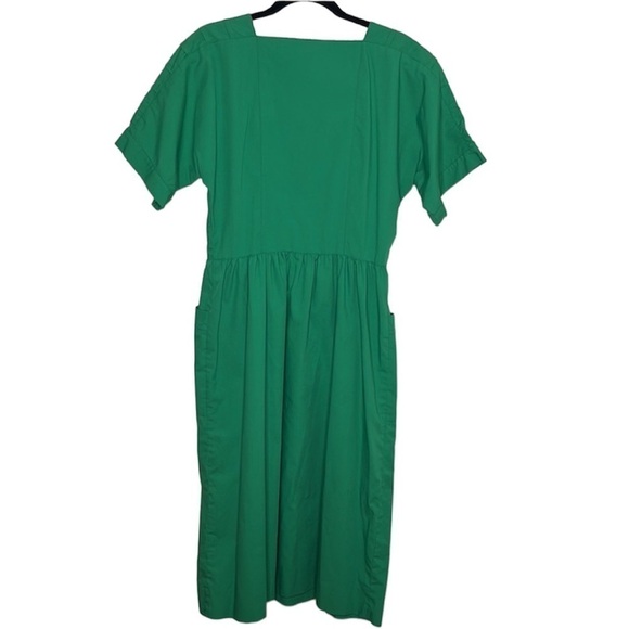 VTG 60s 70s Lanz Originals Green Pleated Button Dress Sz 11/12 - Picture 5 of 5